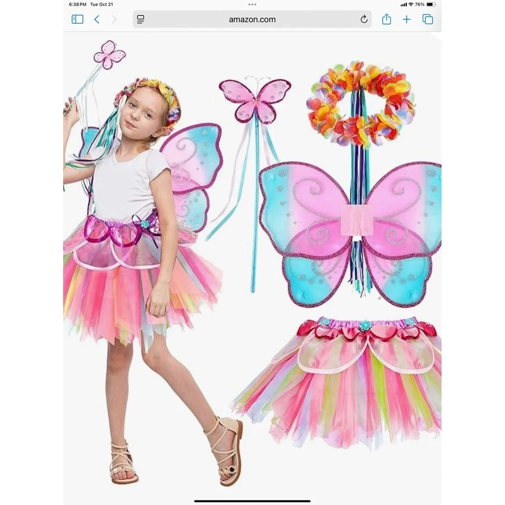 Dress-up play New‎ Girl's Sz 3T/S Fairy Girl Costume Child Wand Wings Headband